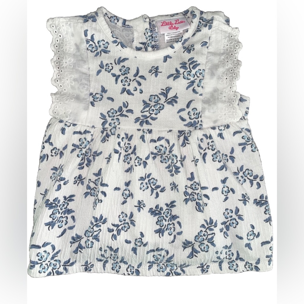 18M Baby Girl White & Blue Floral Ruffled Tank Top